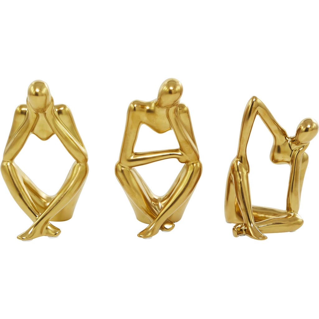 Uma Set Of 3 Contemporary Porcelain Statues In Gold
