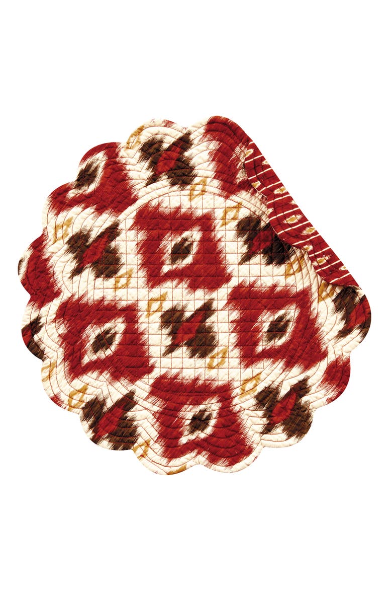 Ikat Cotton Quilted Round Reversible Placemats Set of 6, 17", Main, color, White