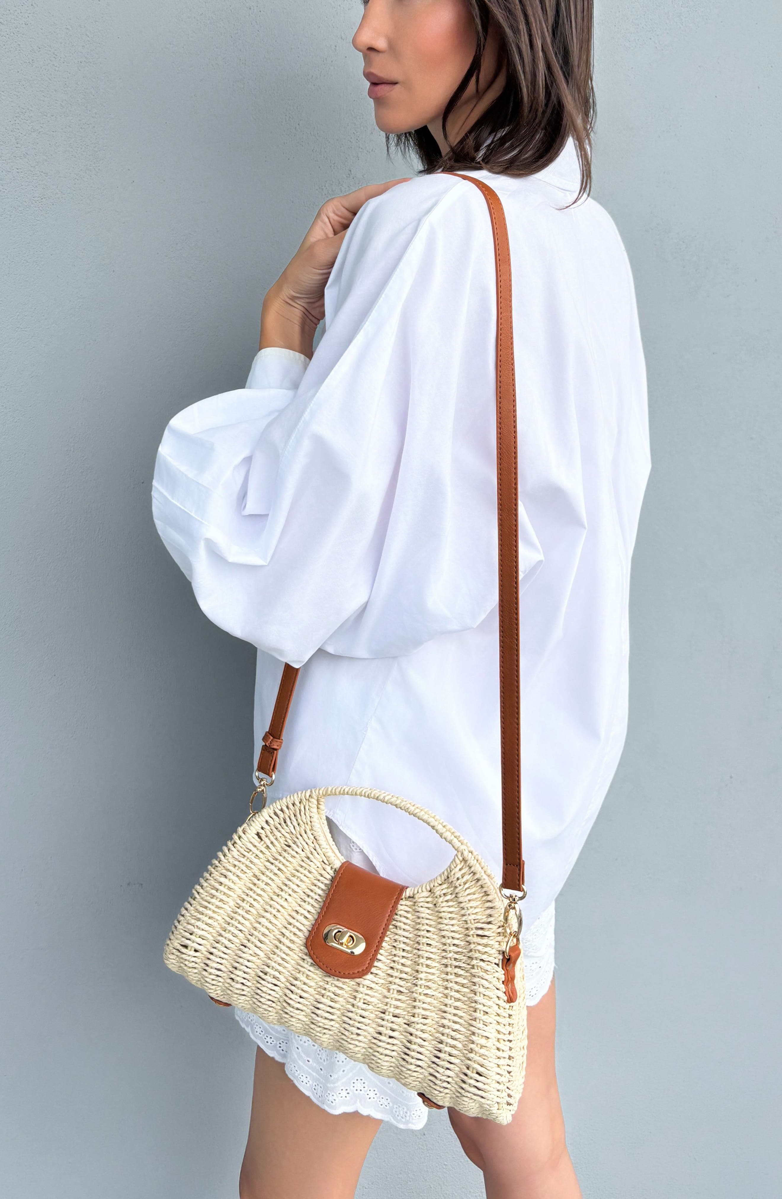 Adornia White Straw Picnic Basket Clutch, Alternate, color, White