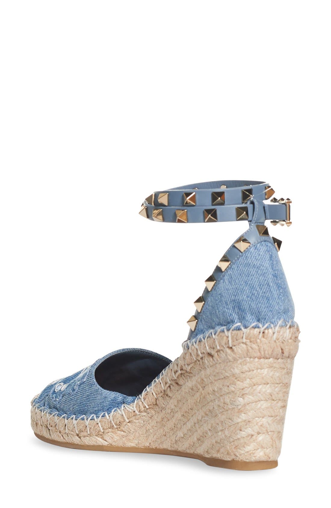 Valentino Garavani Valentino 'Rockstud' Embroidered Espadrille Wedge, Alternate, color, 