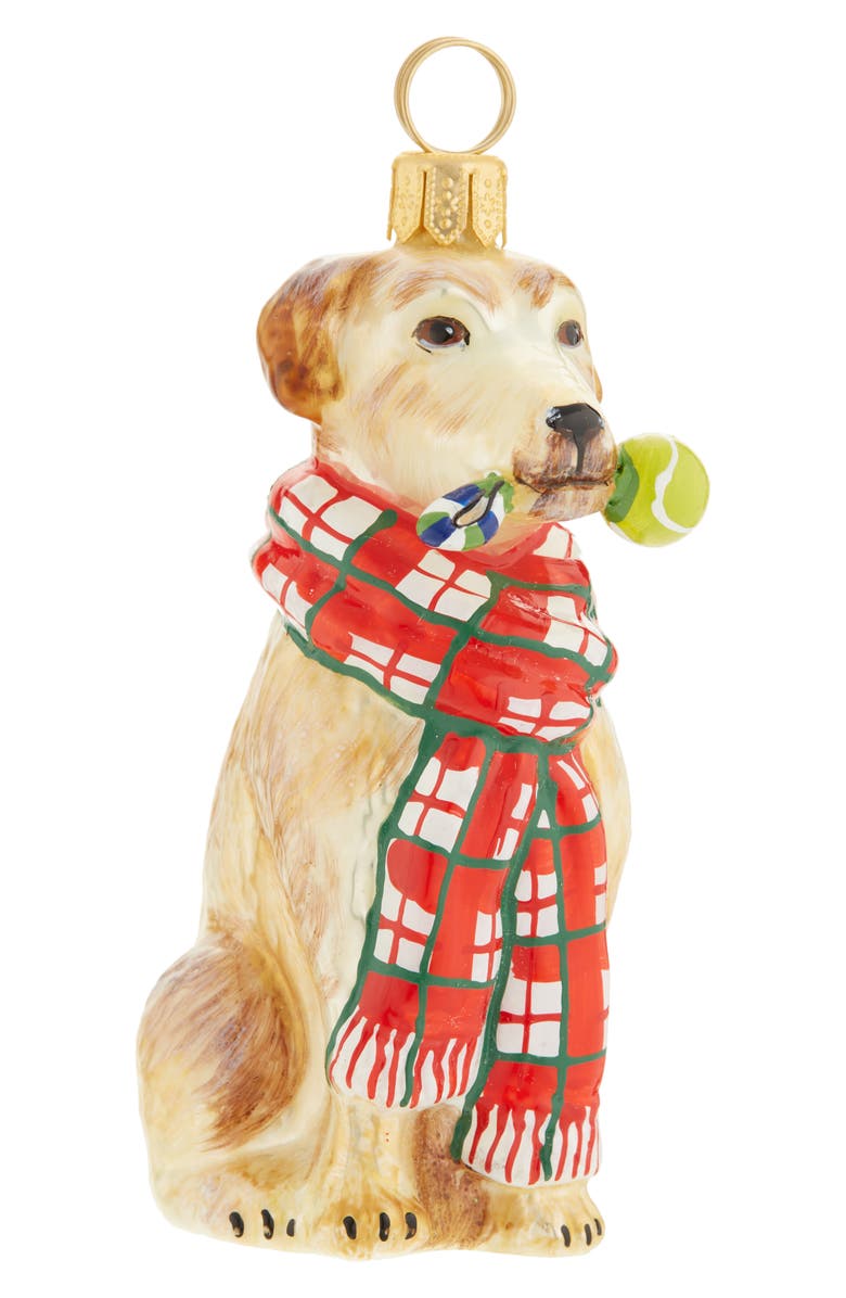 Joy to the World Collectibles Yellow Lab in Scarf Glass Ornament, Main, color, Red Multi