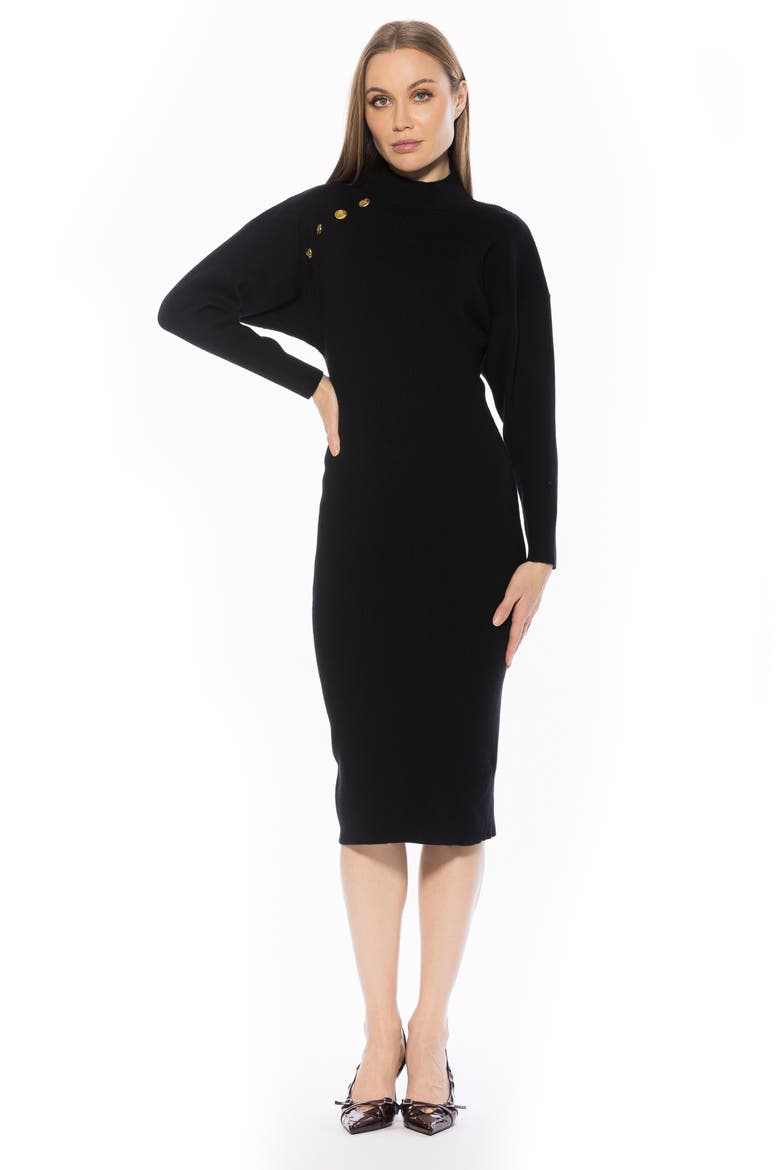 INDIGO MIDI KNIT DRESS, Alternate, color, BLACK