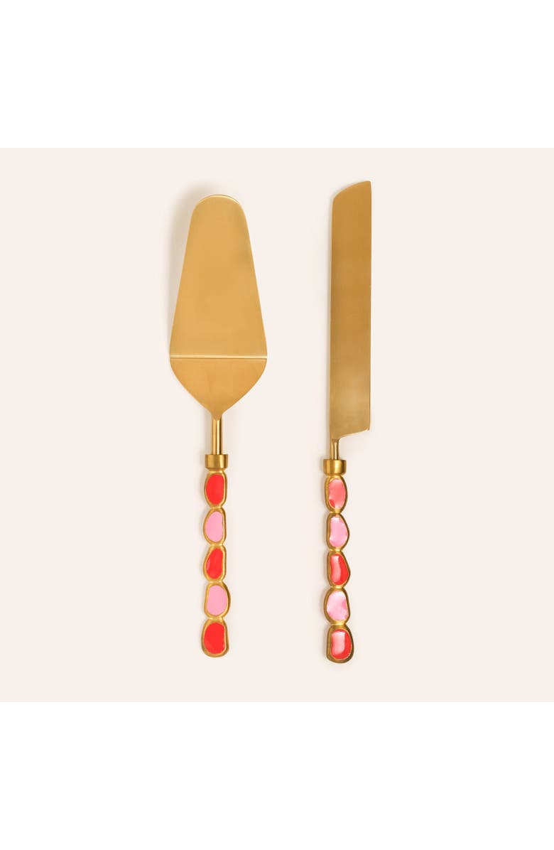 Zsa Zsa Zsu Rampur Set Of 2 Steel Cake Serving Set Maximalist, Main, color, Gold