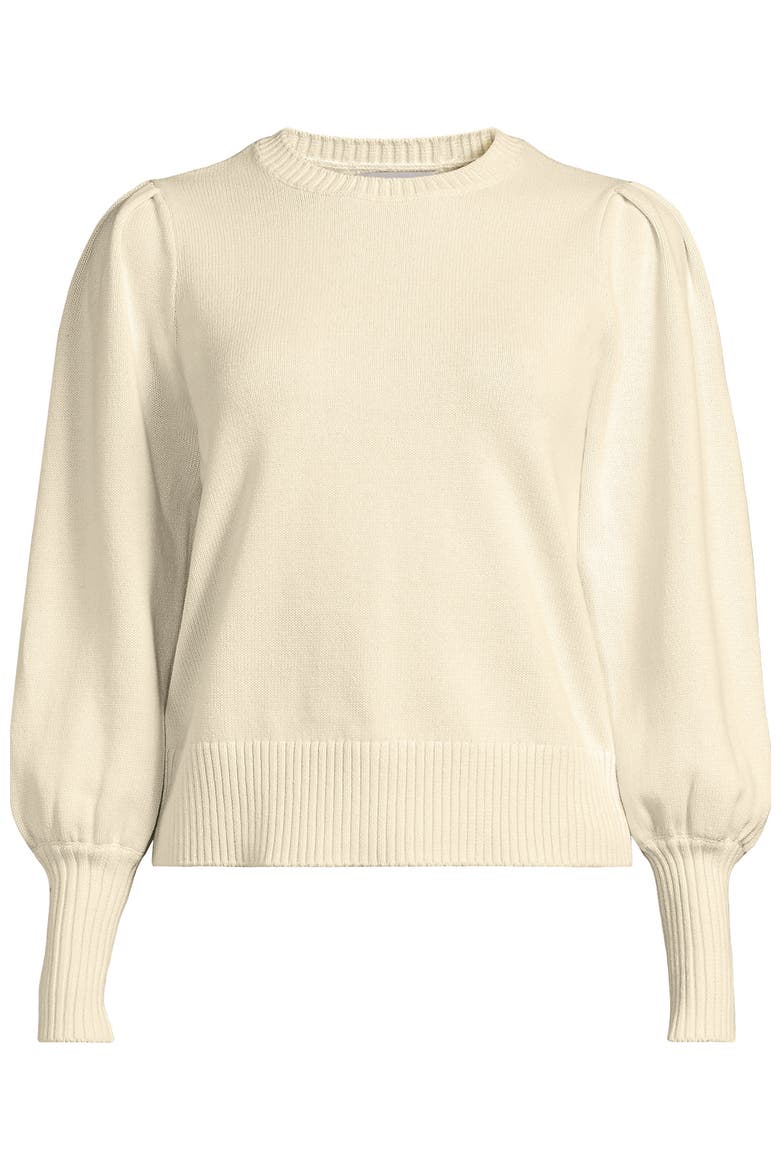 Plus Size Drifter Puff Sleeve Jacquard Crew Neck Sweater, Alternate, color, Ivory Latte