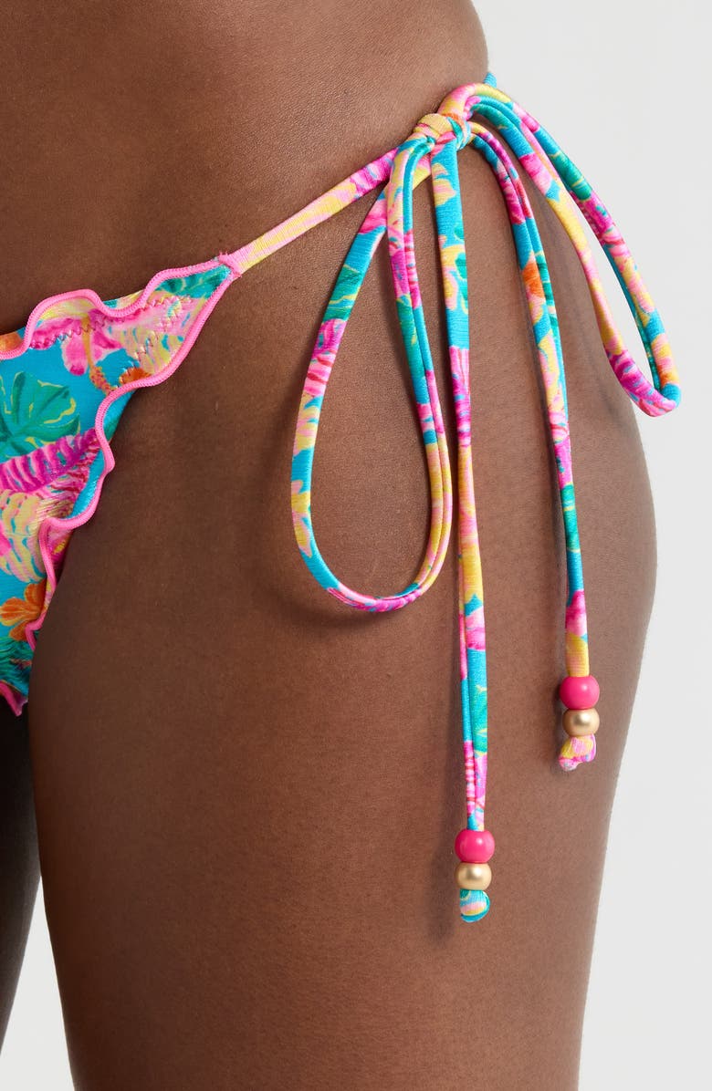 Kulani Kinis Lettuce Edge Tie Side Bikini Bottoms, Alternate, color, Paradise Pop