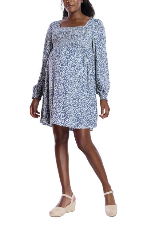 Smocked Babydoll Long Sleeve Mini Dress