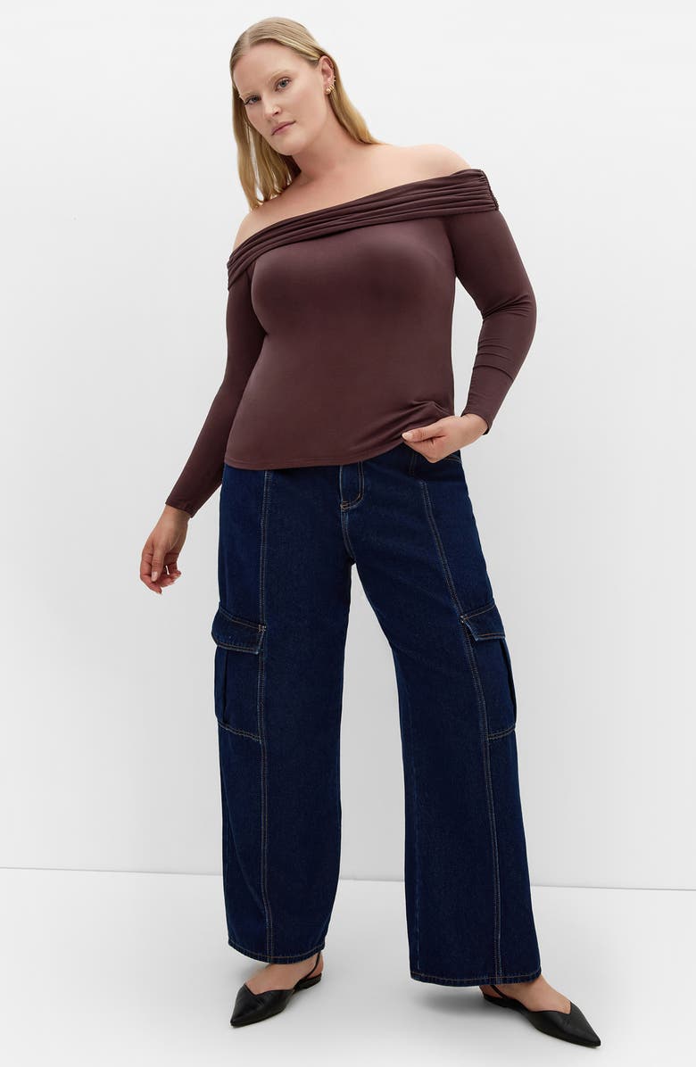 City Chic Jojo Off the Shoulder Top, Alternate, color, Chocolate