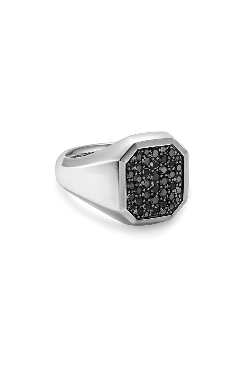 Streamline Signet Ring in Sterling Silver with Black Diamonds, 18mm, Alternate, color, SILVER