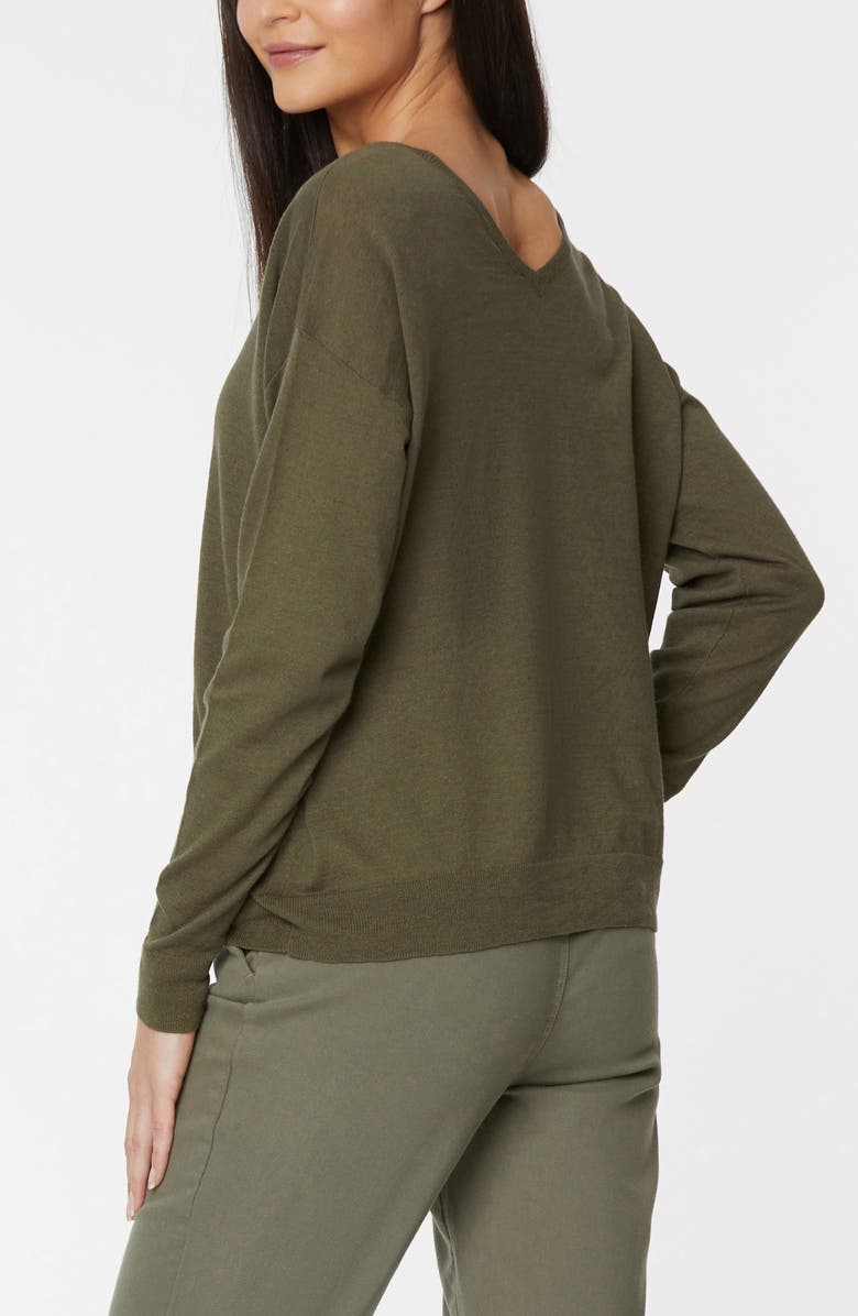 NYDJ Double V-Neck Linen Blend Sweater, Alternate, color, Moss