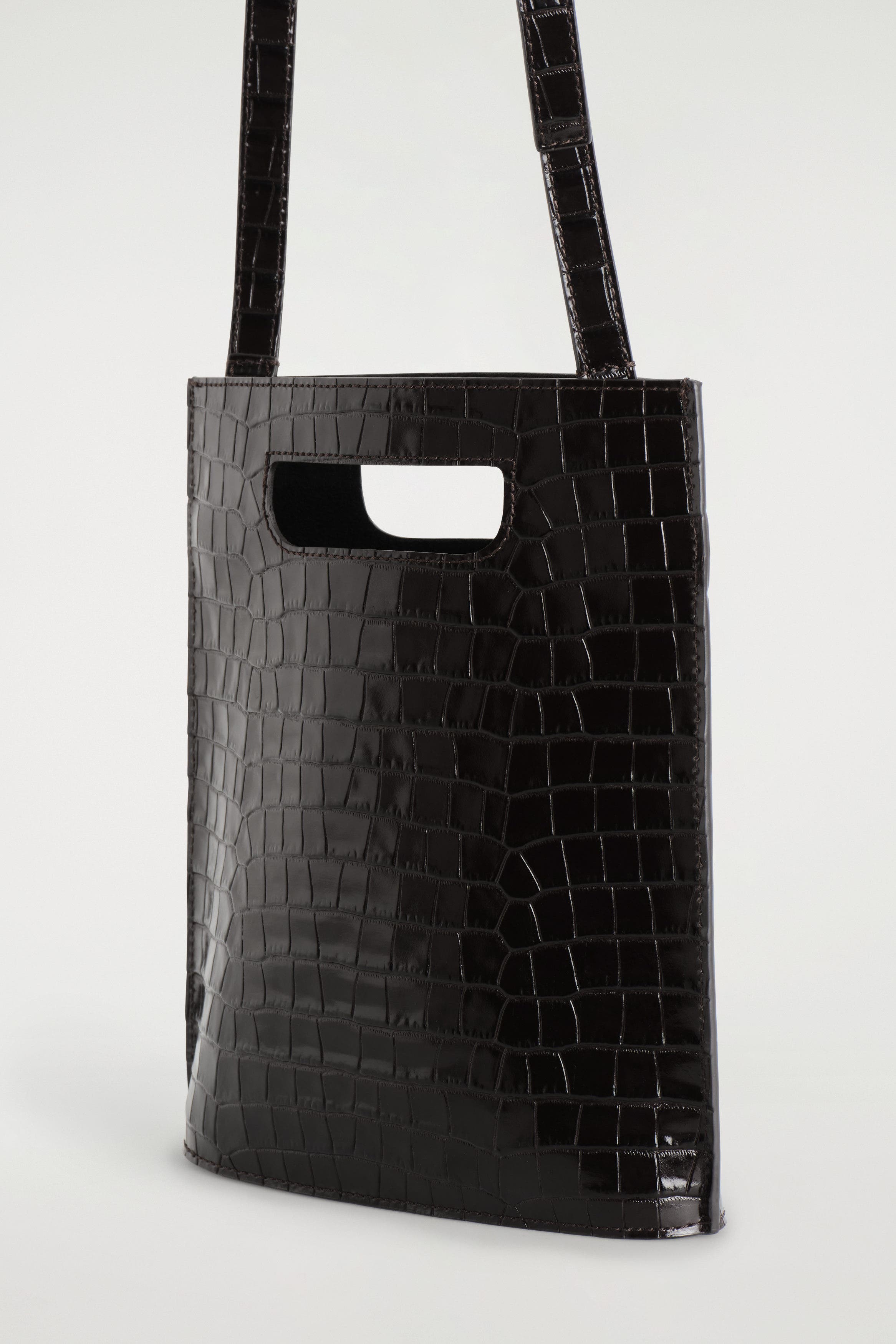 COS Folio Mini Bag - Croc-Effect Leather, Alternate, color, Brown