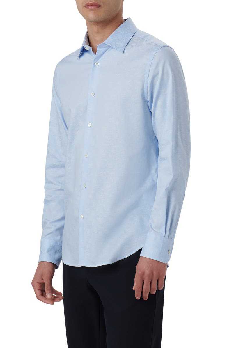 Bugatchi Julian Shaped Fit Print Button-Up Shirt, Alternate, color, Air-Blue
