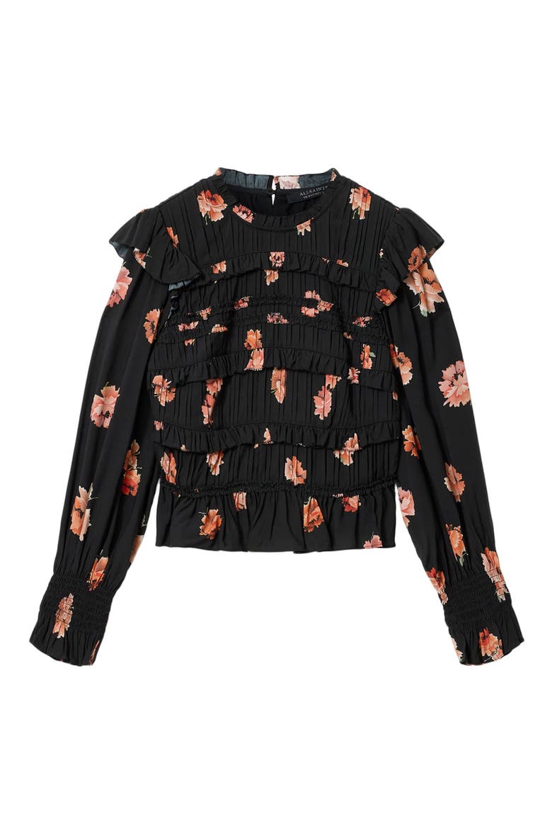 Lauren Ruffle Long Sleeve Top, Alternate, color, LA RAINE BLACK