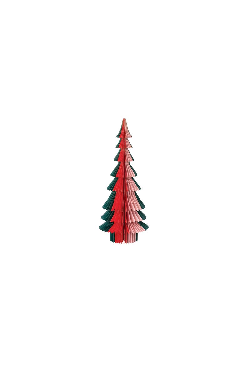 Handmade Paper Folding Honeycomb Tree with Gold Glitter Edge, Red, Green and Pink, Main, color, Gold & Red