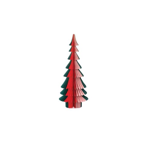 Handmade Paper Folding Honeycomb Tree with Gold Glitter Edge, Red, Green and Pink