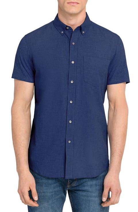 Reworked Slim Fit Solid Short Sleeve Cotton Button-Down Shirt
