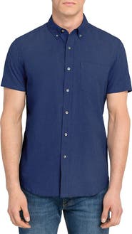 W.R.K Reworked Slim Fit Solid Short Sleeve Cotton Button-Down Shirt