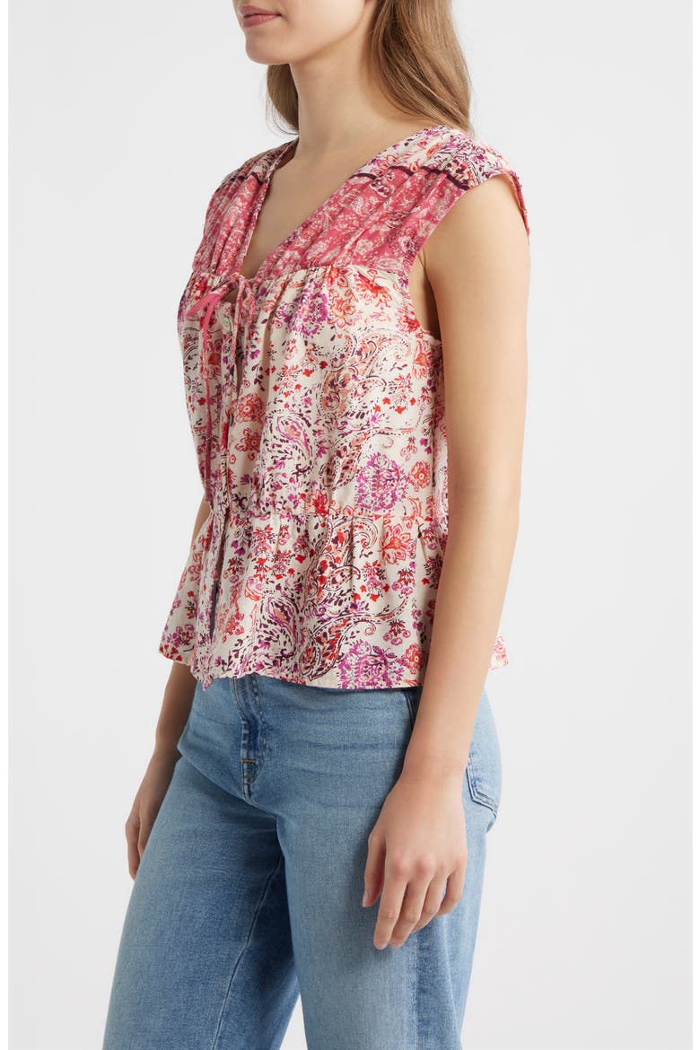 Paisley Print Sleeveless Peplum Shirt, Alternate, color, RED/ BRIGHT ROSE