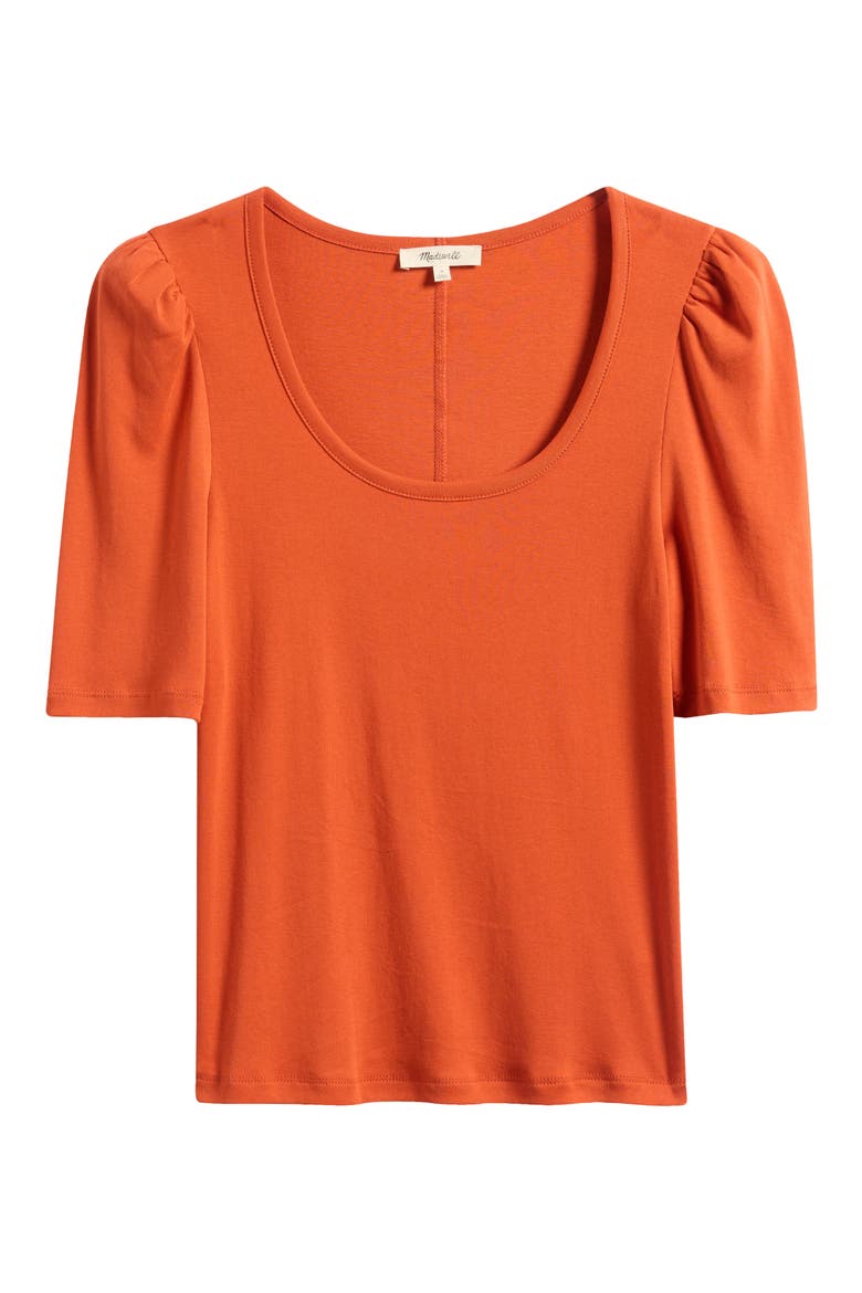 Puff-Sleeve Scoop Neck T-Shirt, Alternate, color, RUSTIC FLAME