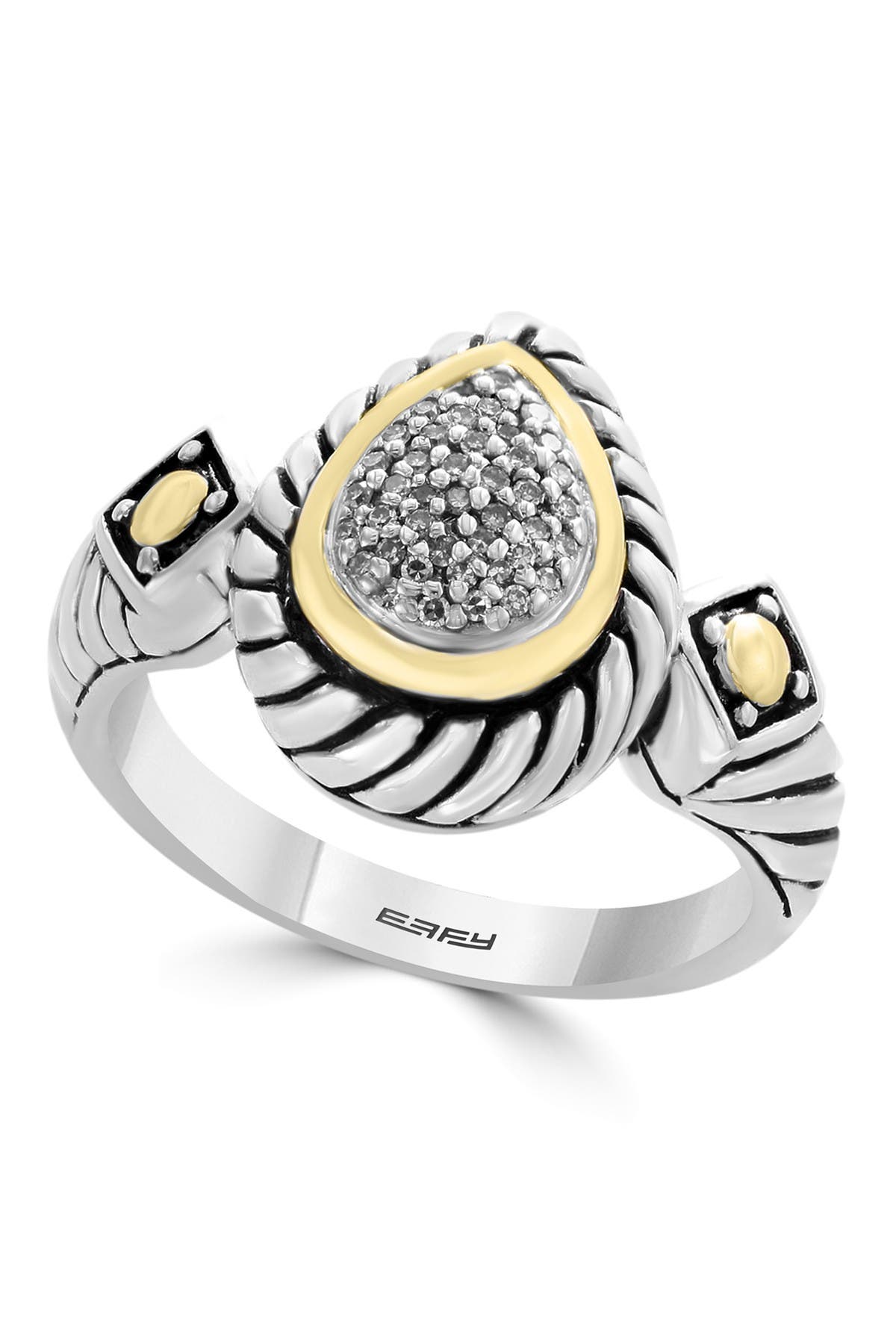 EFFY Sterling Silver & 18K Yellow Gold Pave Teardrop Diamond Ring - Size 7 - 0.11 ctw