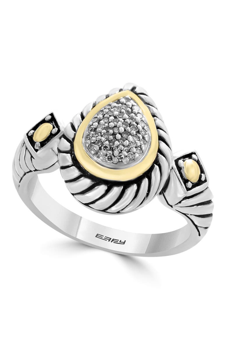 EFFY Sterling Silver & 18K Yellow Gold Pave Teardrop Diamond Ring - Size 7 - 0.11 ctw, Main, color, Black