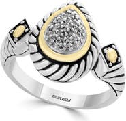 EFFY Sterling Silver & 18K Yellow Gold Pave Teardrop Diamond Ring - Size 7 - 0.11 ctw