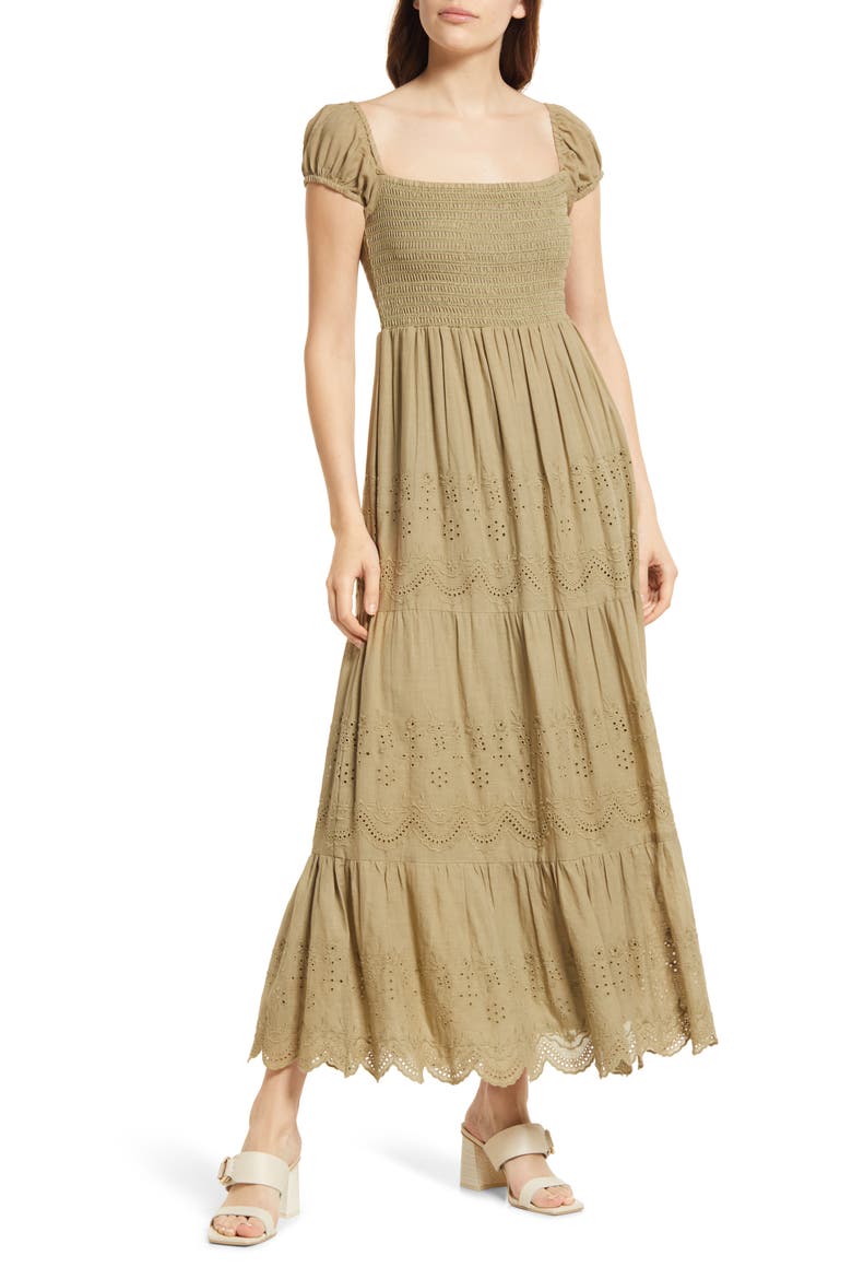 Olivia Tiered Cotton Maxi Dress, Main, color, LIGHT GREEN