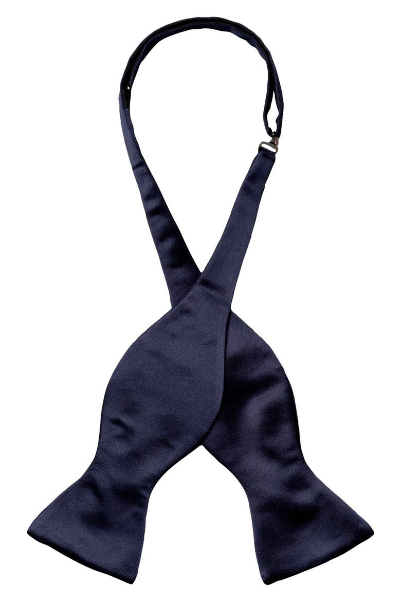 Silk Satin Self Tie Bow Tie, Alternate, color, DARK BLUE