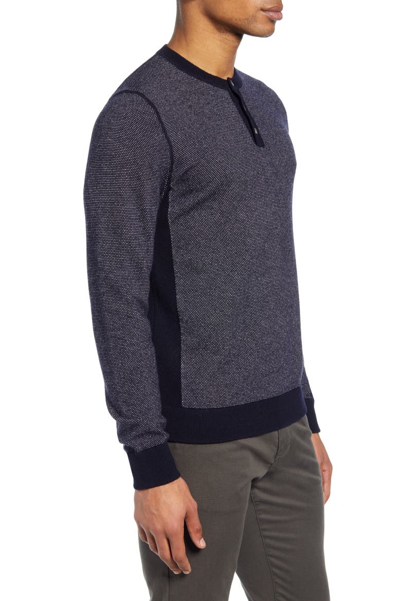 Slim Fit Bird's Eye Henley Wool & Cashmere Sweater, Alternate, color, COASTAL/PEARL