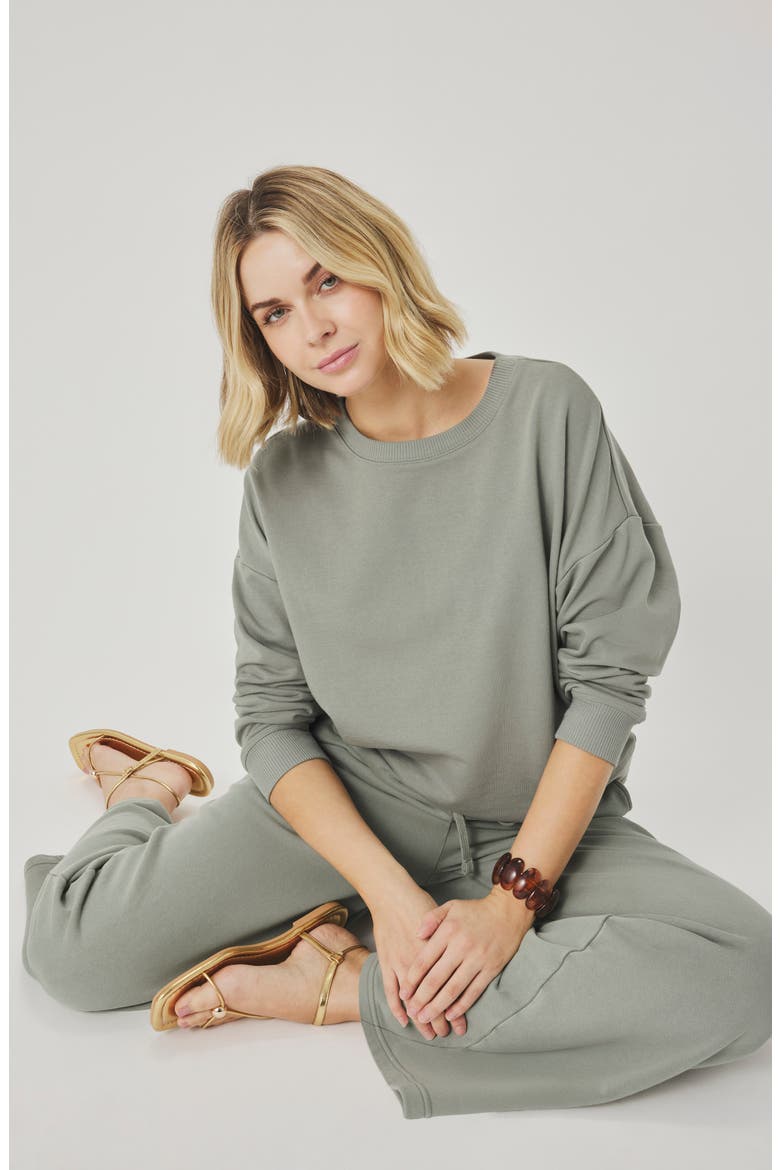 Greta Terry Crop Drawstring Pants, Alternate, color, EUCALYPTUS GREEN