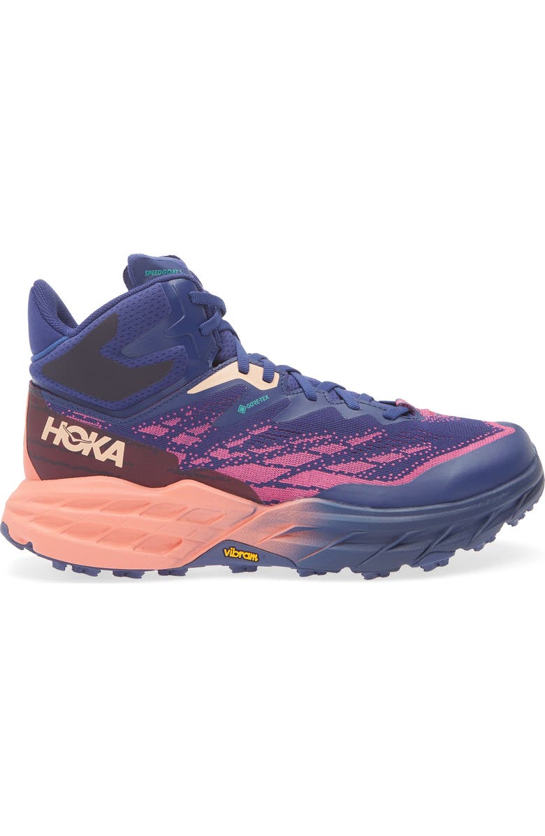 HOKA Speedgoat 5 GTX Gore-Tex<sup>®</sup> Waterproof Trail Running Shoe, Alternate, color, Bellwether Blue / Camellia