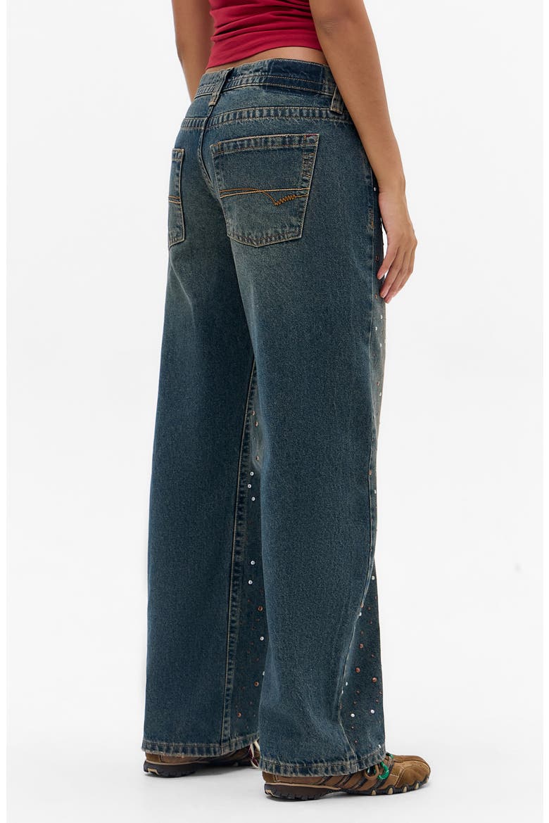 Kayla Studded Low Rise Wide Leg Jeans, Alternate, color, TINTED BLUE