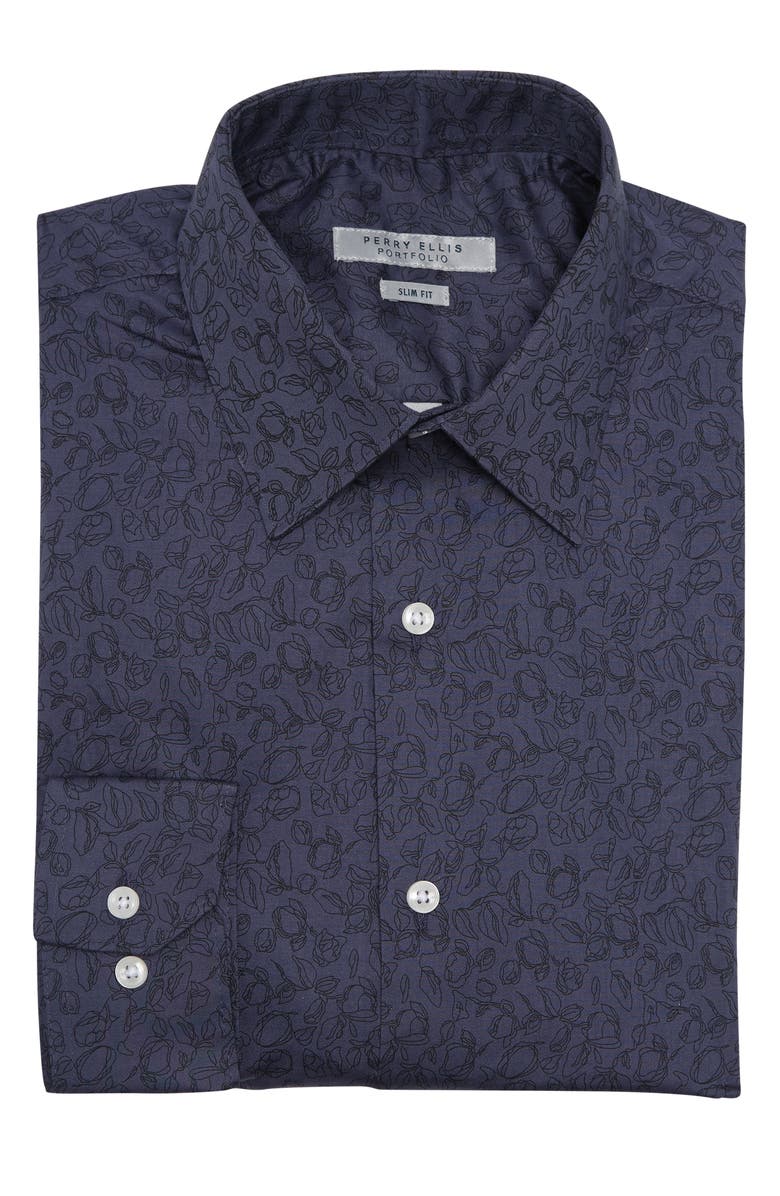 Perry Ellis Abstract Floral Print Slim Fit Dress Shirt, Main, color,