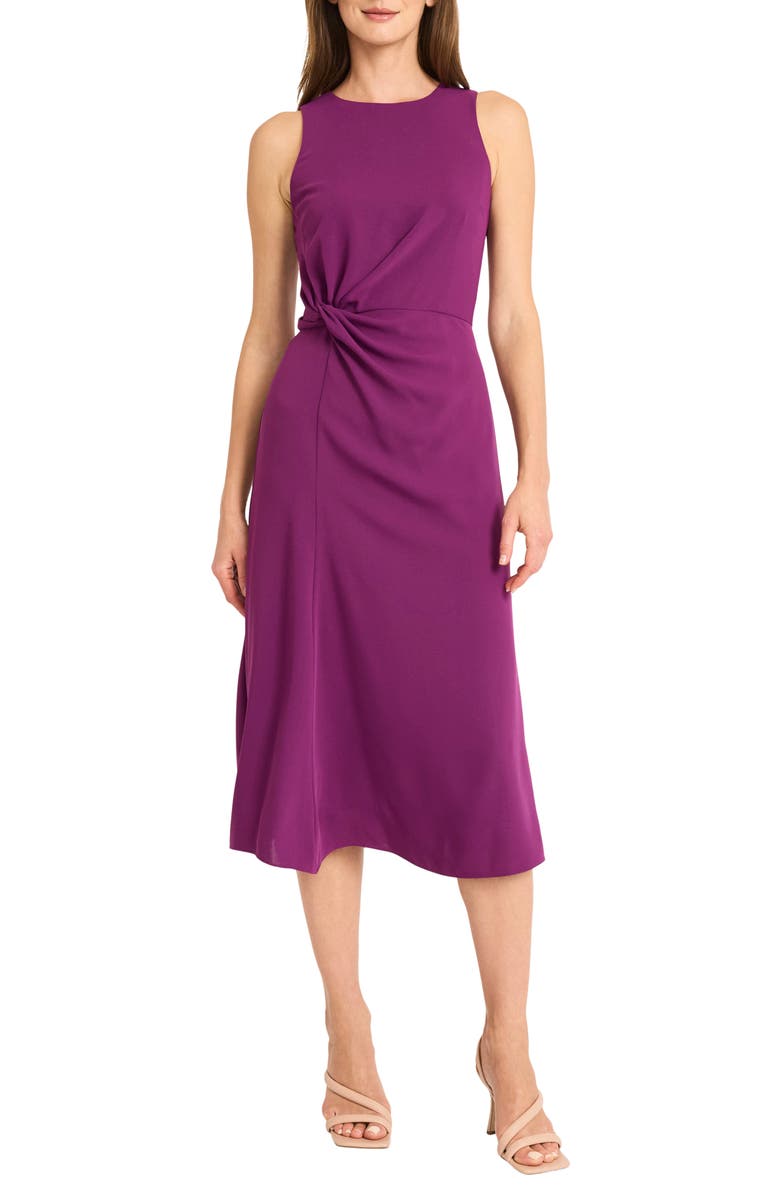 Maggy London Twist Midi Dress, Main, color, Plum Caspia