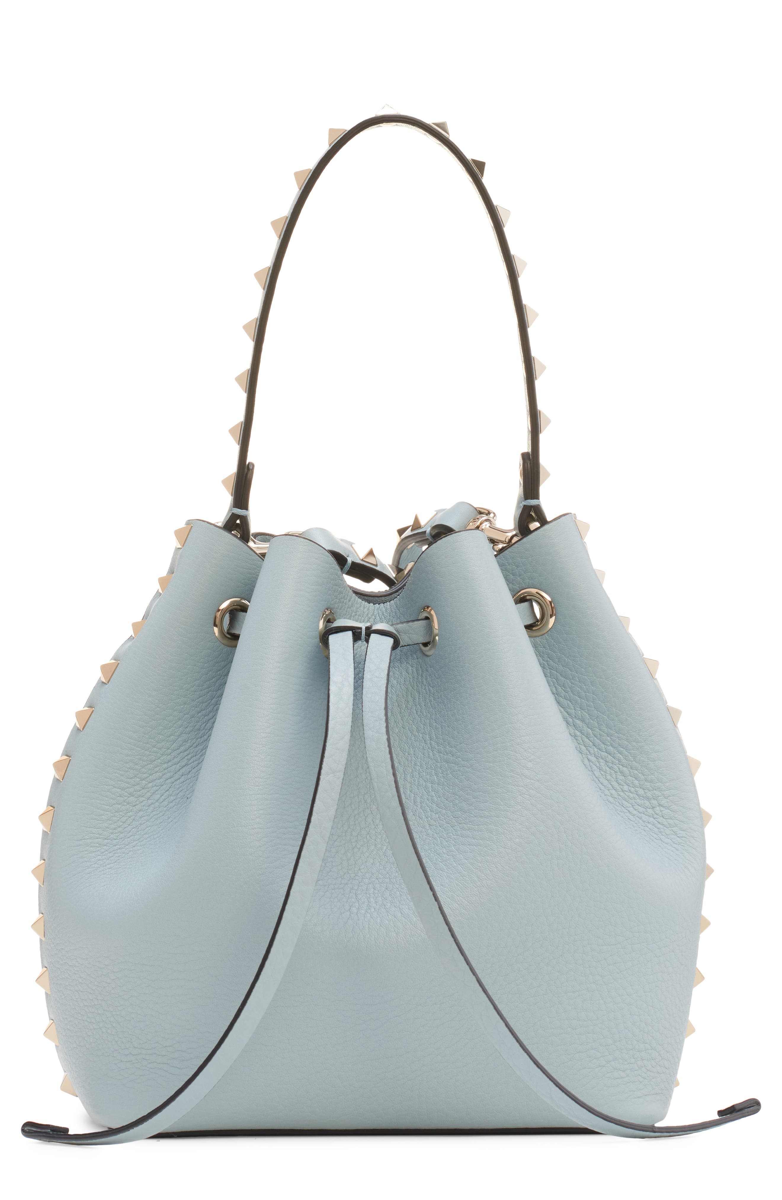 Valentino Garavani Rockstud Leather Bucket Bag, Main, color, 