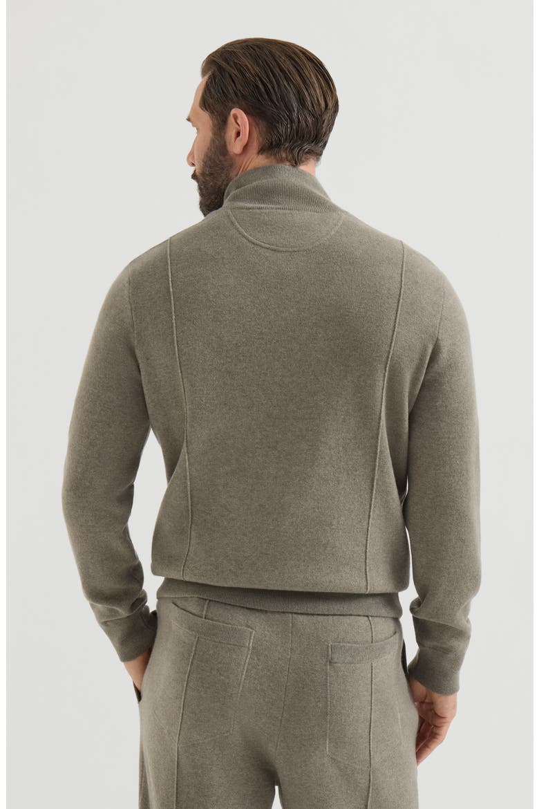 Cashmere double knit cardigan with zipper and logo, Alternate, color, Military