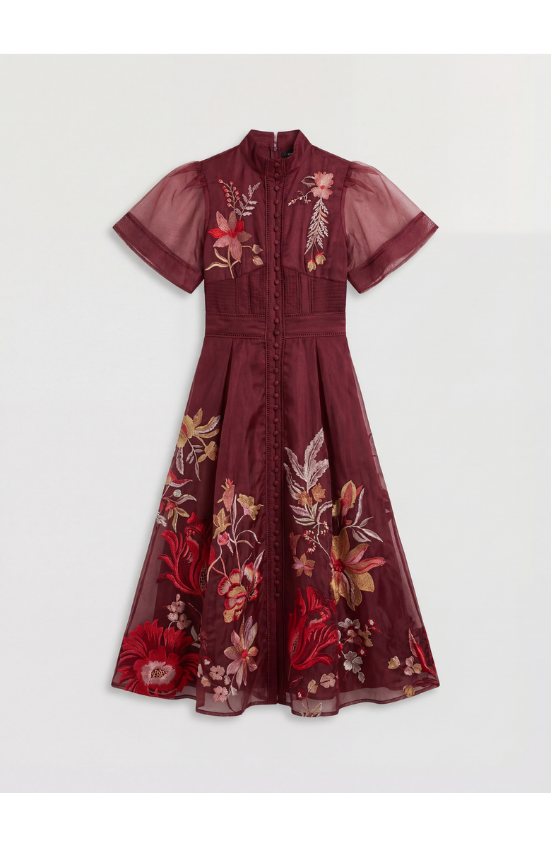 Karen Millen Embroidered Short Sleeve Midi Dress, Alternate, color, Purple