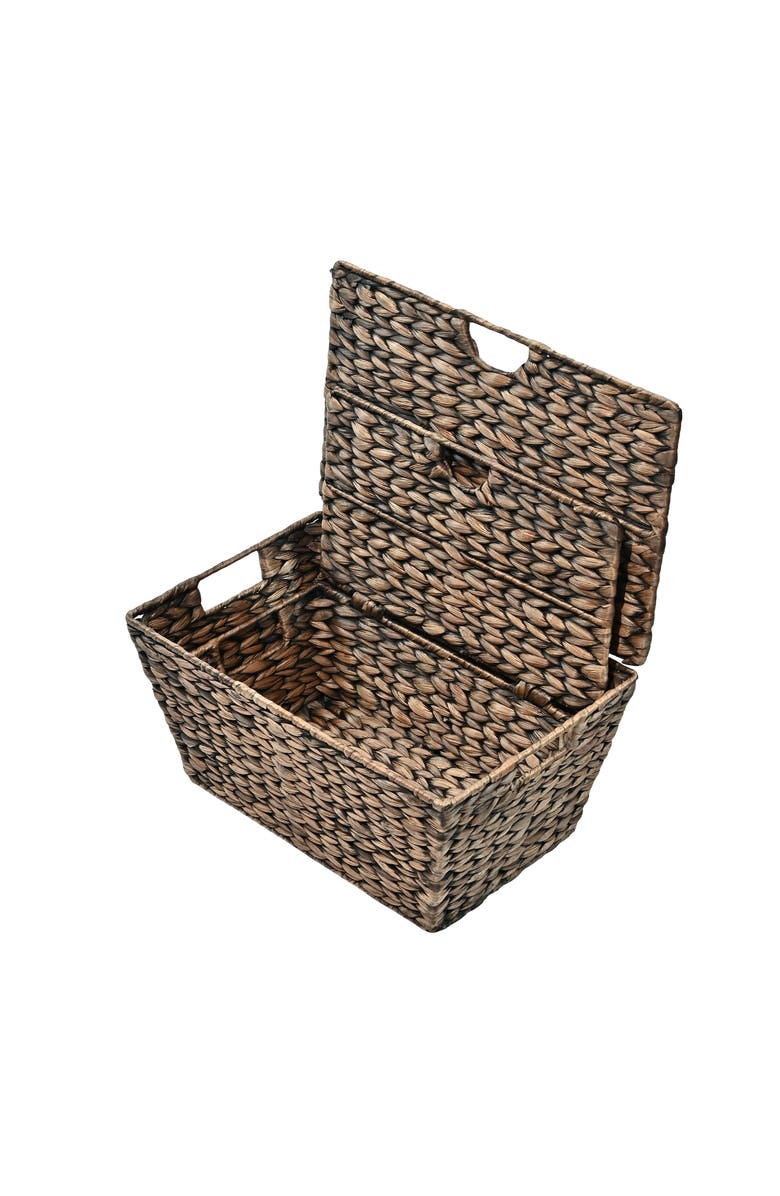 HAPPIMESS Wilder Classic Farmhouse Woven Hyacinth Rectangular Storage Baskets with Lids and Handles, Alternate, color, Brown