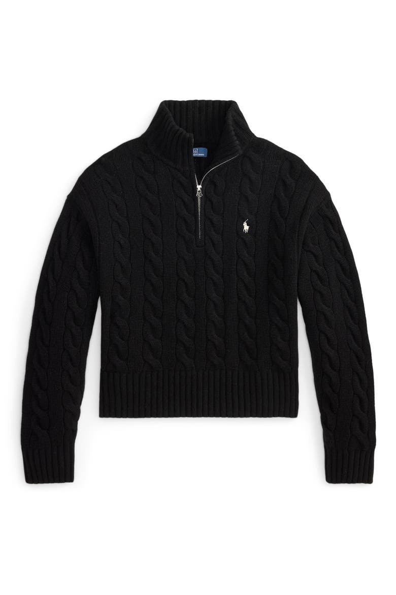 Cable Wool & Cashmere Half-Zip Pullover, Alternate, color, BLACK
