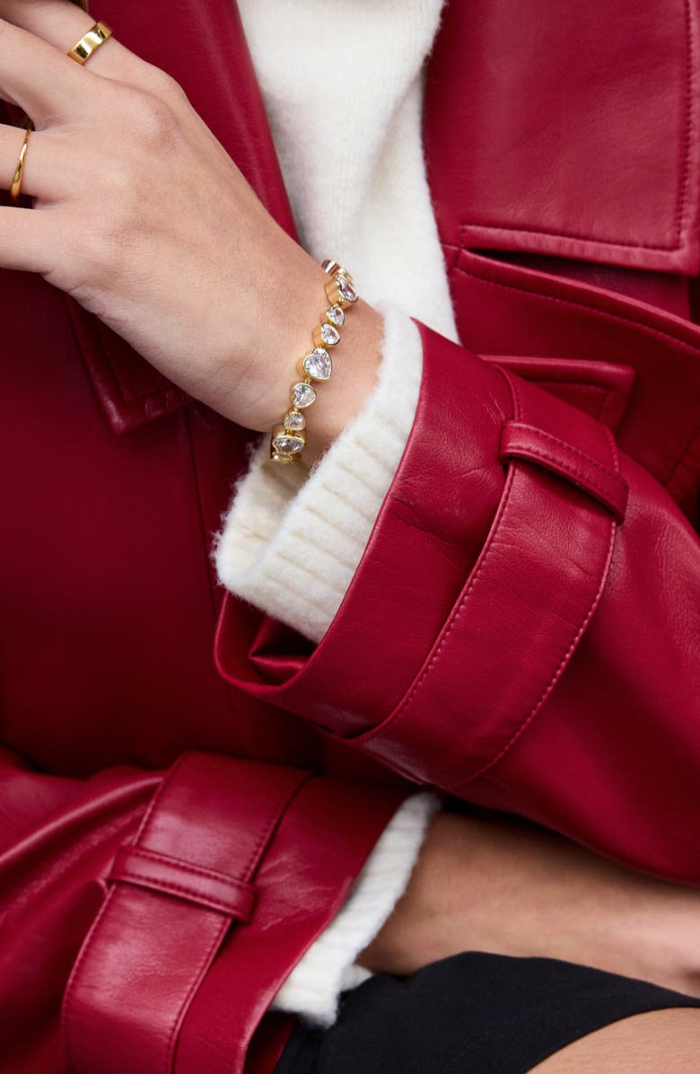 BaubleBar Zadie Heart Tennis Bracelet, Alternate, color, Clear/ Gold