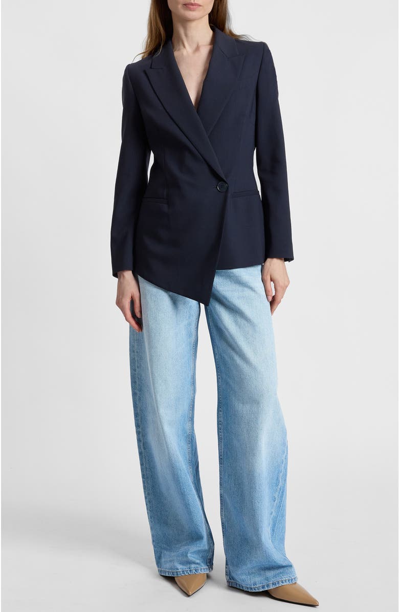 Santorelli Mara Asymmetrical Blazer in Virgin Wool Stretch, Alternate, color, Midnight