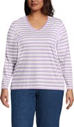 Lands' End Plus Size Relaxed Supima Cotton Long Sleeve V-Neck T-Shirt