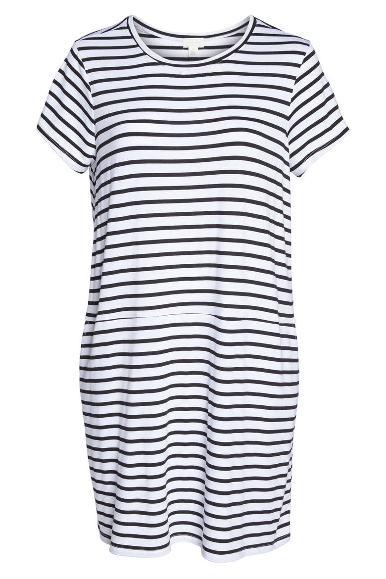 Knit Shift Dress, Alternate, color, WHITE- BLACK STRIPE