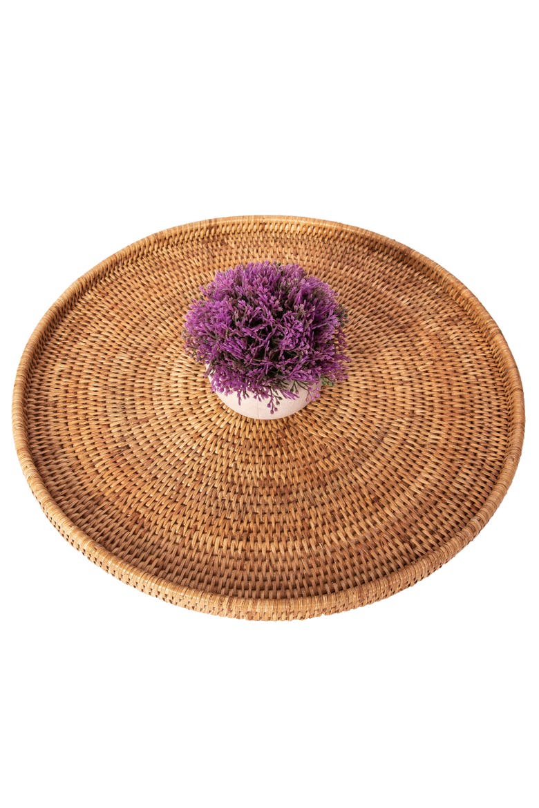 Artifacts Rattan Round Flat Tray, Alternate, color, Honey Brown