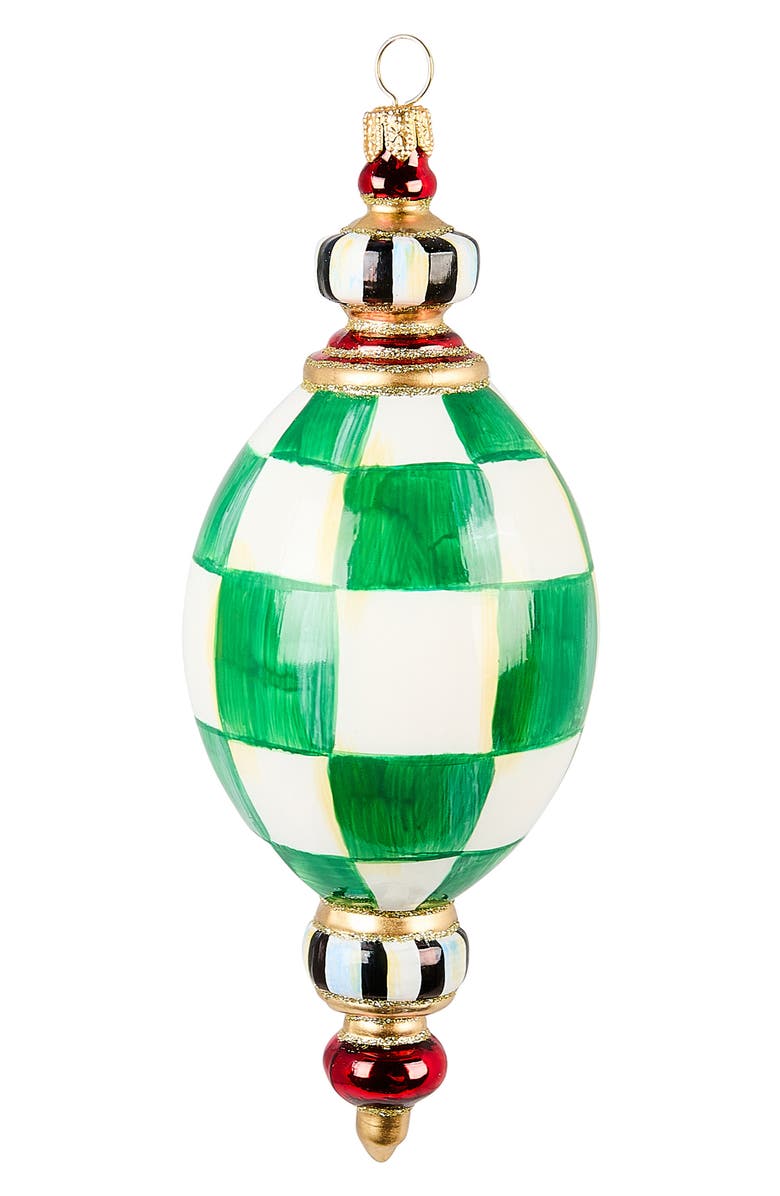 MACKENZIE CHILDS Check It Out Oval Drop Glass Ornament, Main, color, Green