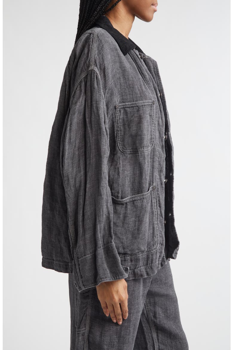 Relaxed Corduroy Collar Linen & Cotton Chore Jacket, Alternate, color, CHARCOAL GREY LINEN