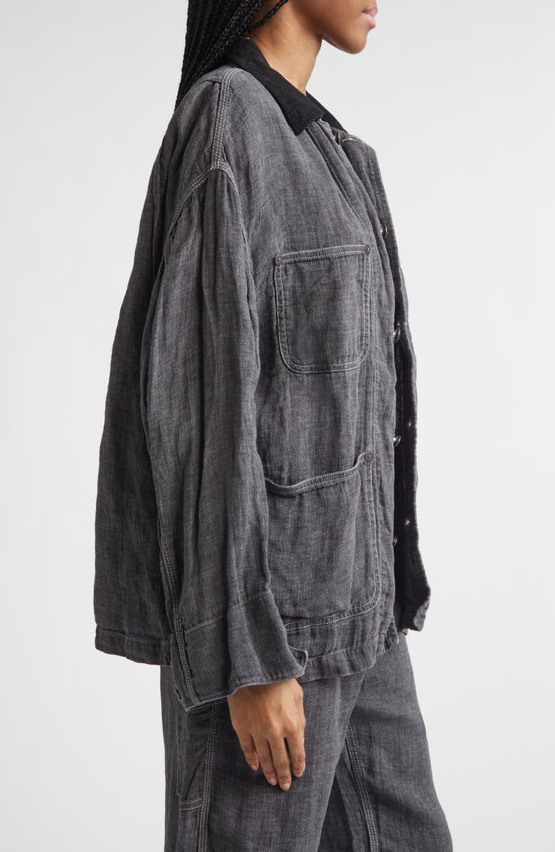 R13 Relaxed Corduroy Collar Linen & Cotton Chore Jacket, Alternate, color, Charcoal Grey Linen