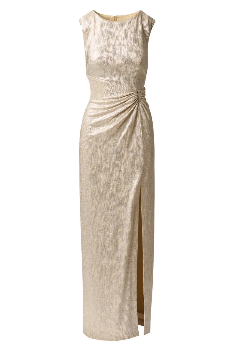 Drape Waist Metallic Sleeveless Gown, Alternate, color, LIGHT GOLD