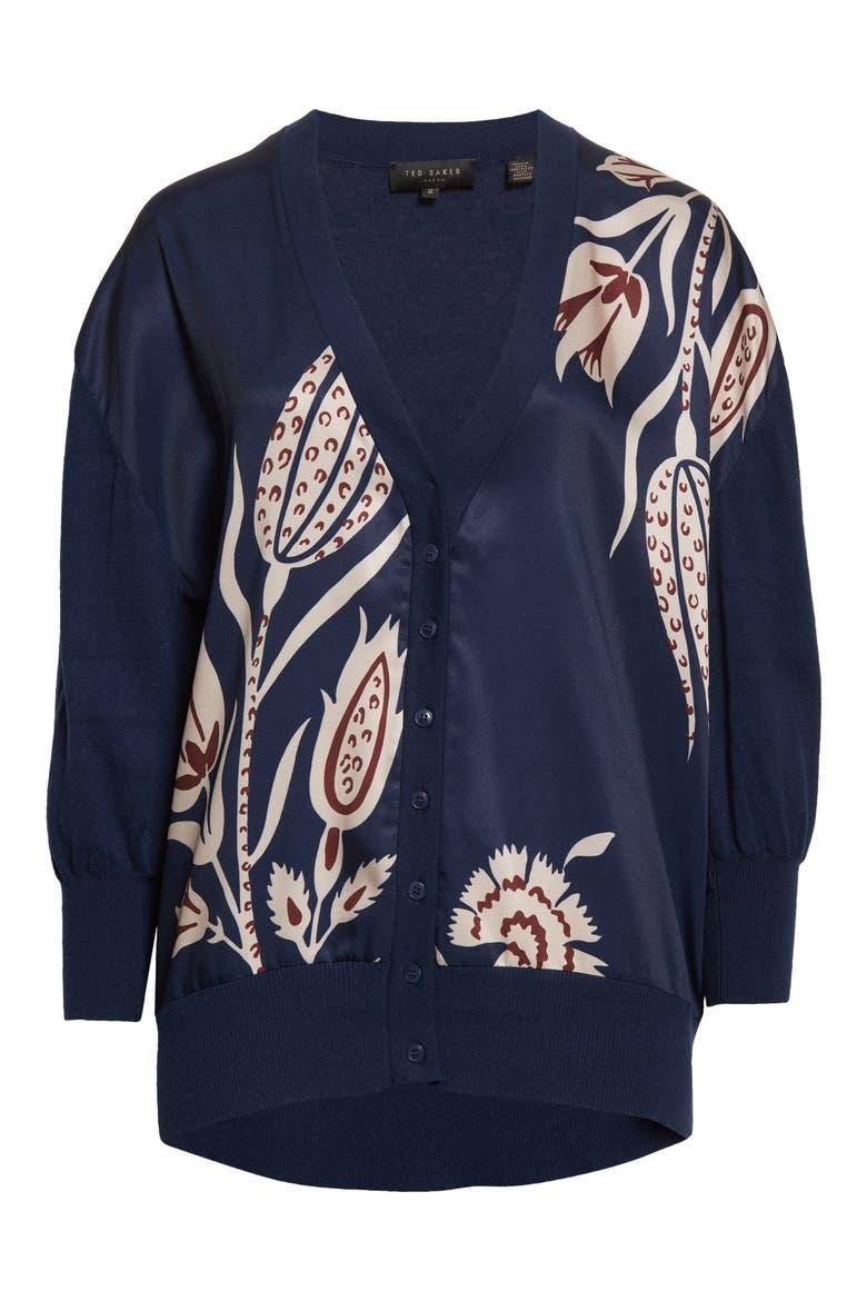 Women's Naincy Print Cardigan, Alternate, color, DARK NAVY