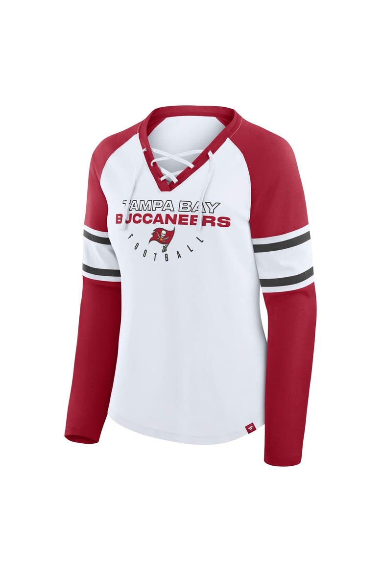 Women's Fanatics White/Red Tampa Bay Buccaneers Redzone Blitz Package Raglan Lace-Up V-Neck Long Sleeve T-Shirt, Alternate, color, White
