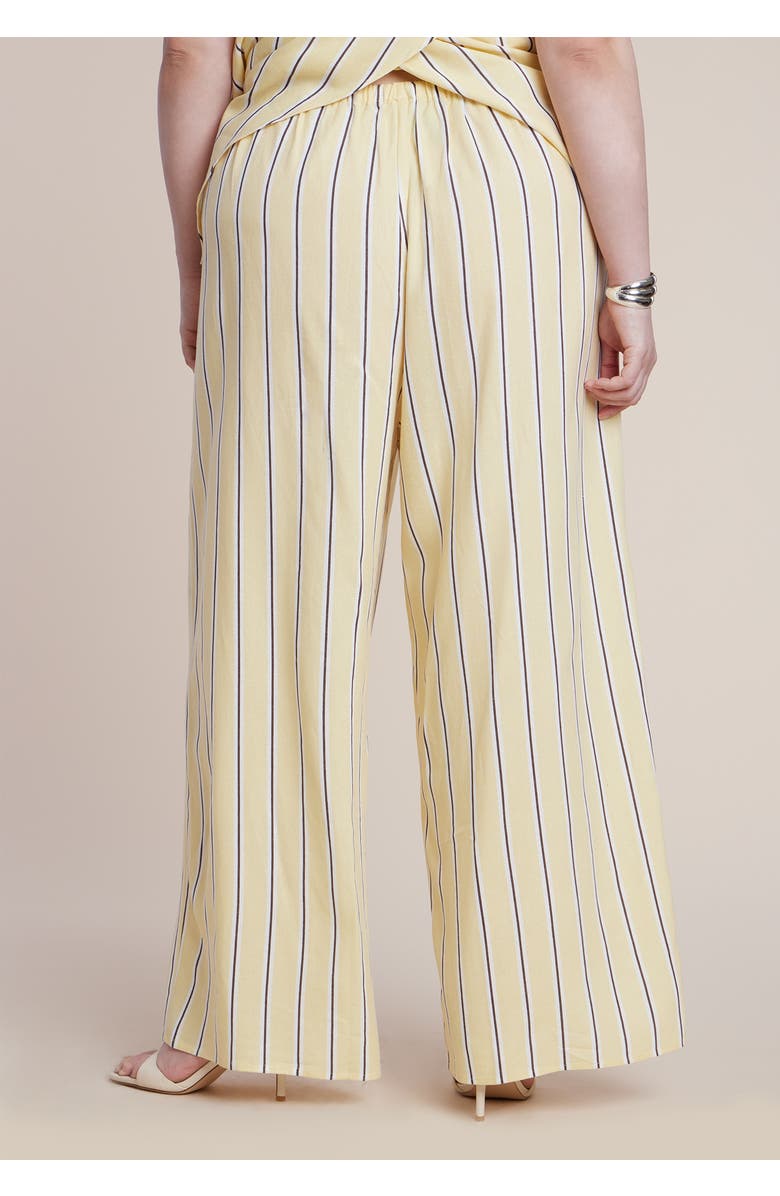 ELOQUII Drawstring Wide Leg Linen Pant, Alternate, color, Sunlight Stripe